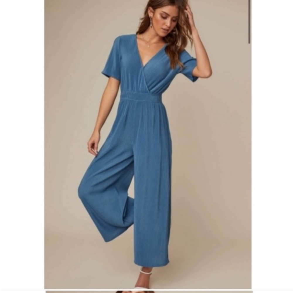 ASTR Wrap Front Wide Leg Jumpsuit in Steel Blue M